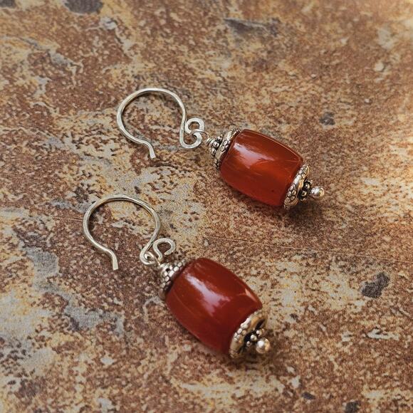 African Carnelian Hill Tribe Sterling Artisan Earrings - Picture 5 of 7